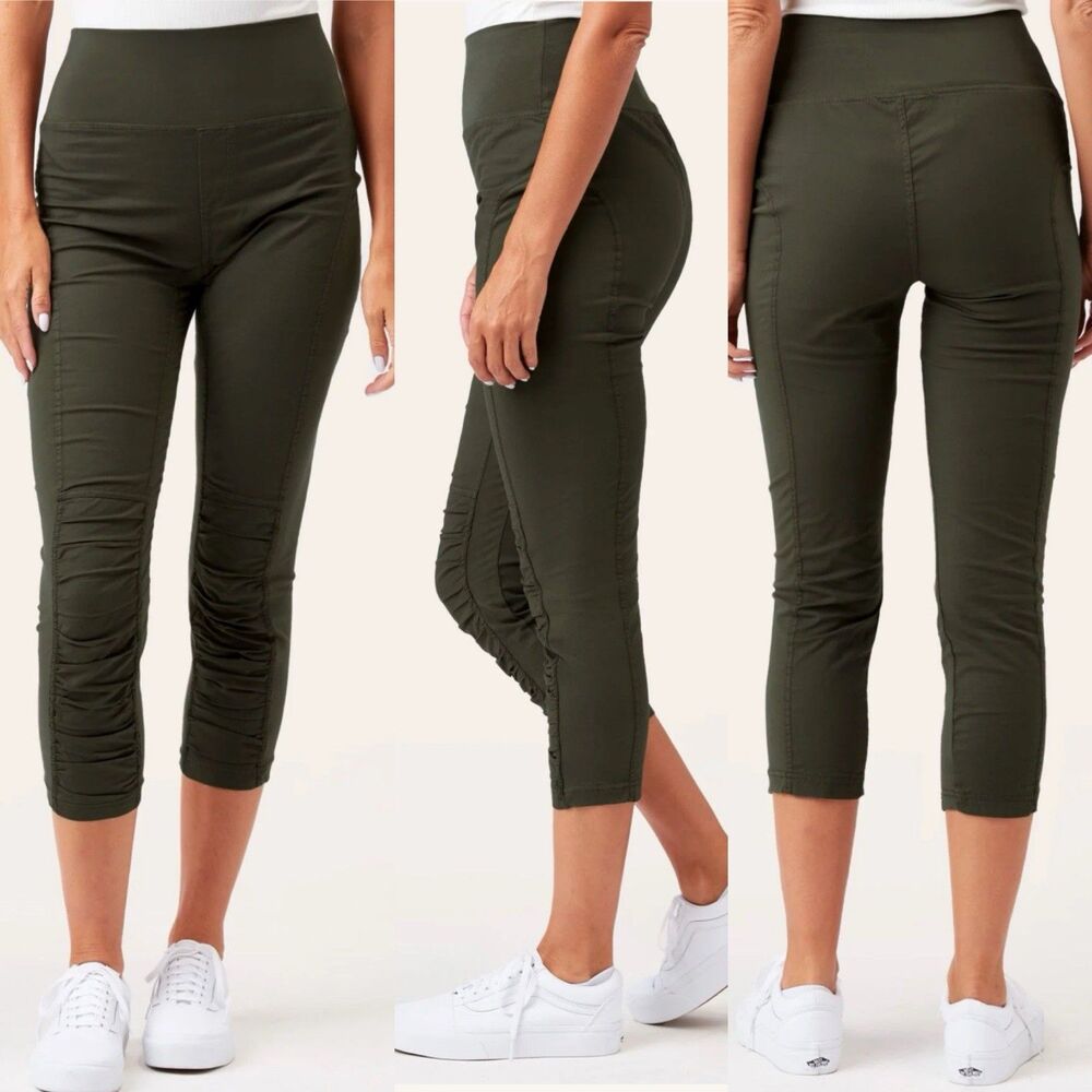 XCVI Wearables Ruched High Waist Jetter Pant S Olive Crop Ankle Legging Pull-On